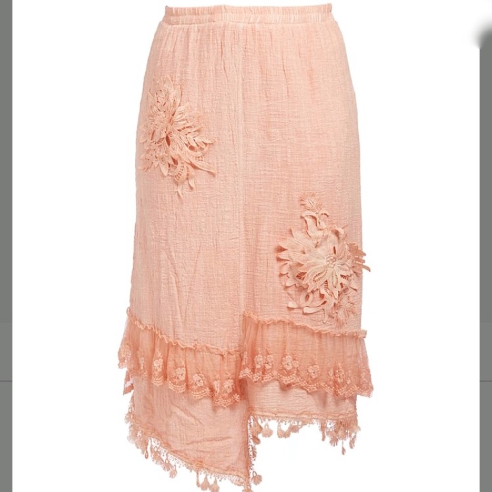 NWT floral linen blend asymmetrical skirt -S
